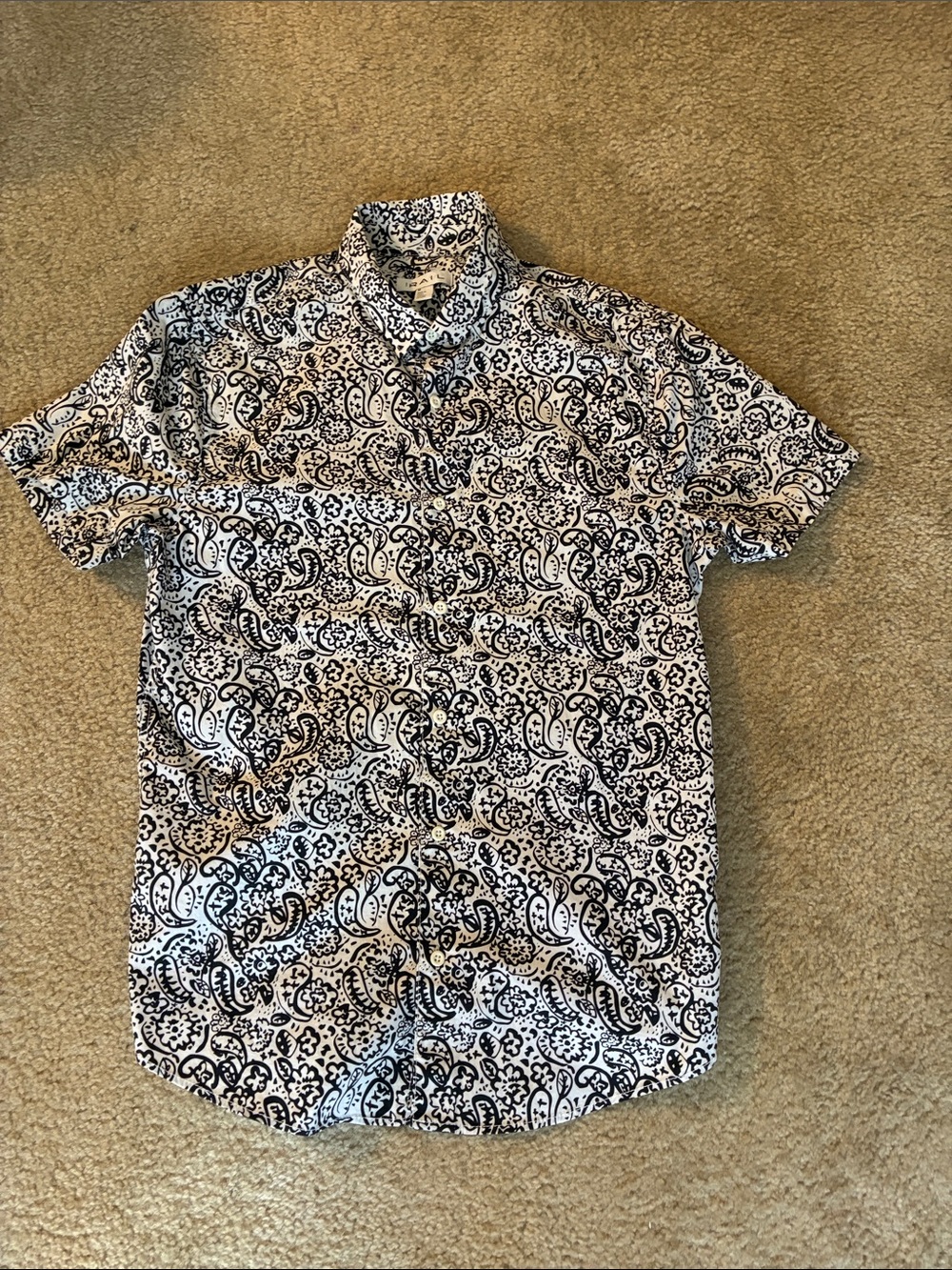 The Rail Men's Short-Sleeve Paisley Button-Down Shirt - White & Black LN